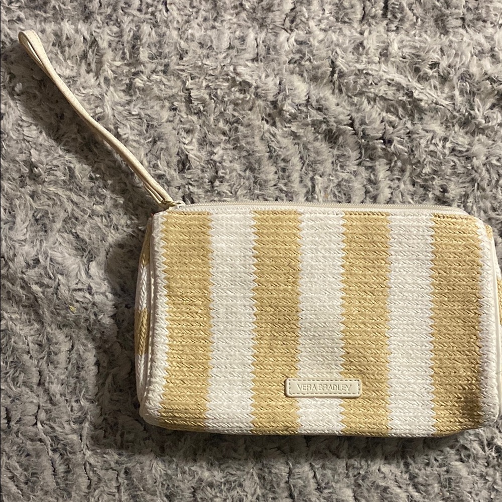 Vera Bradley Tan and White Striped Women's Wristlet